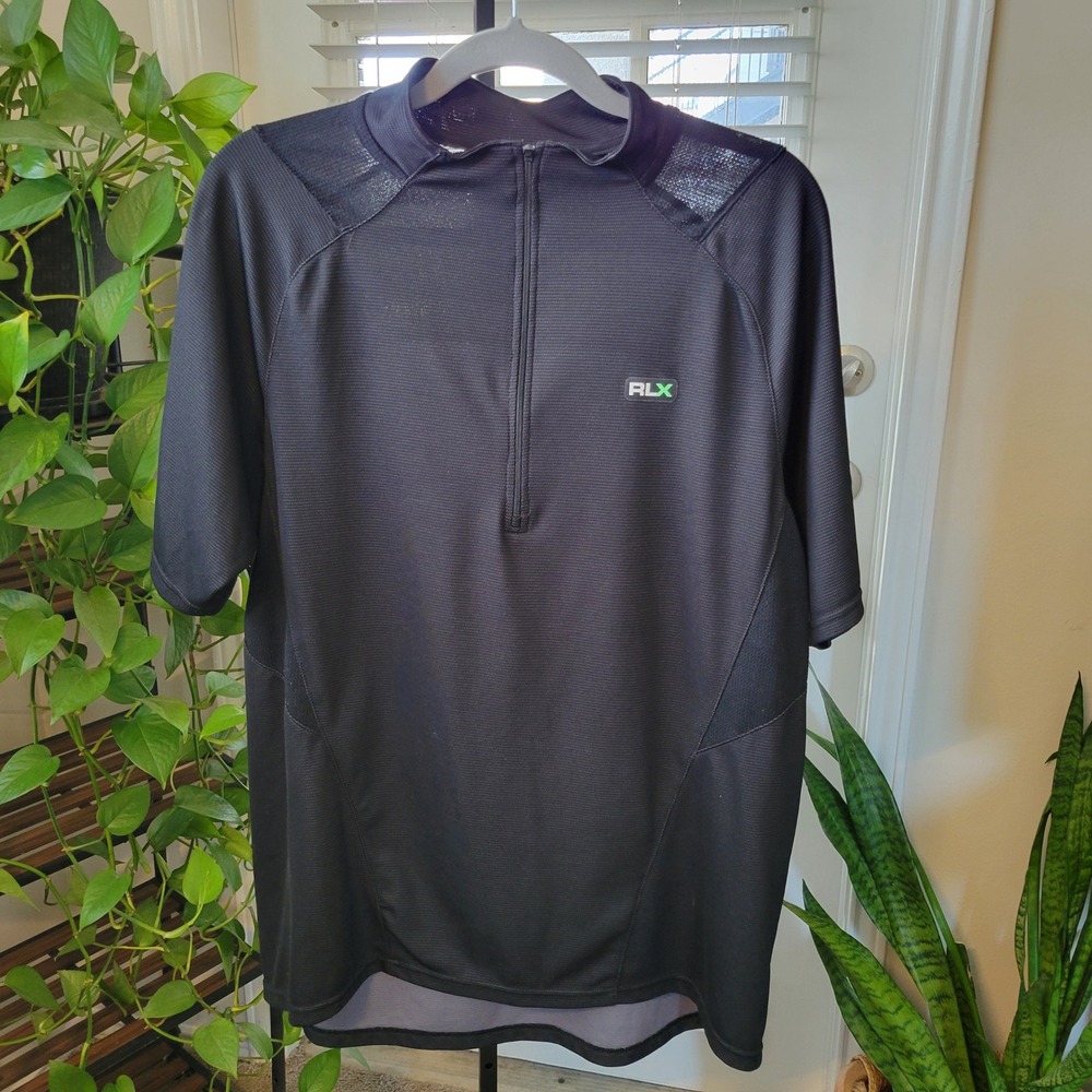 RLX Ralph Lauren Mens Black Quarter Zip Performance Mesh Polo Shirt Large